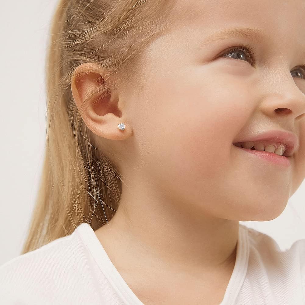 In Season Jewelry Bezel Heart Kids Earrings - 14k Yellow Gold Earrings for Girls with Secure Screw Backs - Safe & Comfortable for Kids & Little Girls