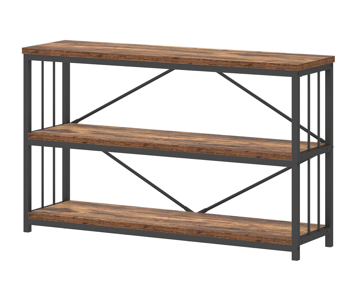 IBF Regal mit 3 Ebenen 120 cm Breit Bücherregal Holz und Metall Vintagebraun Offenes Standregal Industrielles Würfelregal Bücherschrank für Wohnzimmer Schlafzimmer Büro Küche 34 x 120 x 74 cm