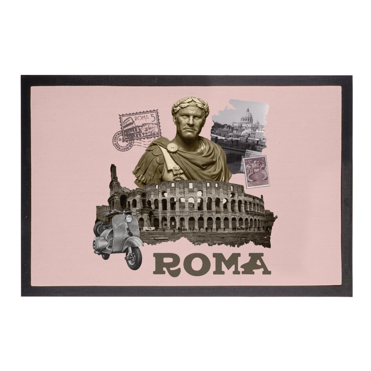 Paillasson Rose Vintage Rome Tapis de Sol Tourisme Histoire Grand Format 75x50cm