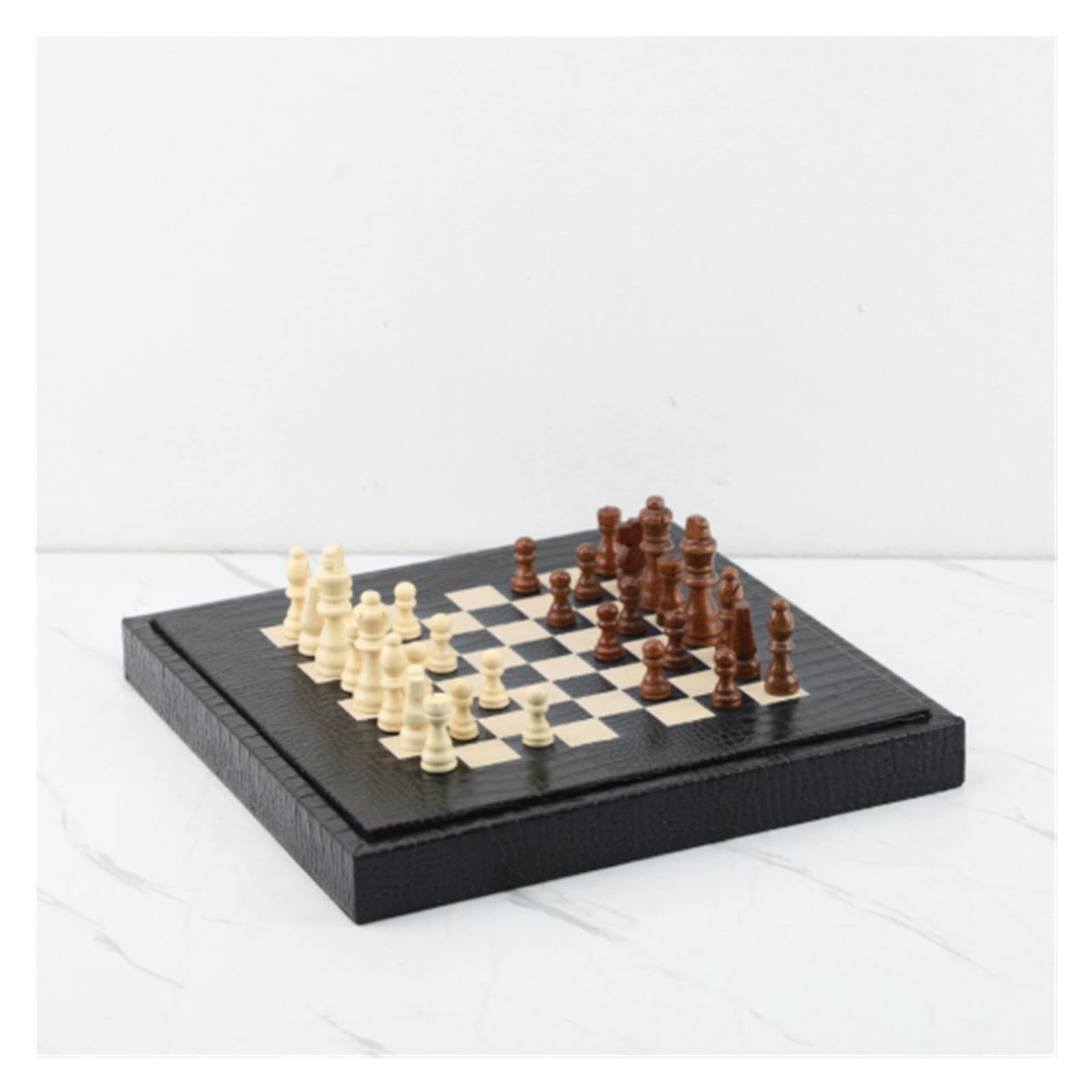 Set di scacchi in finta pelle Texture coccodrillo pieghevole | Regalo di gioco da tavolo di strategia classico portatile for adulti e amanti degli scacchi