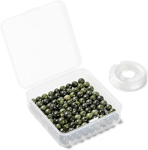 Miniatura 42 de BEEFLYING 100 cuentas de piedra de turmalina negra natural de 0.315 pulgadas (0.315 in), piedras preciosas redondas sueltas con hilo de cristal