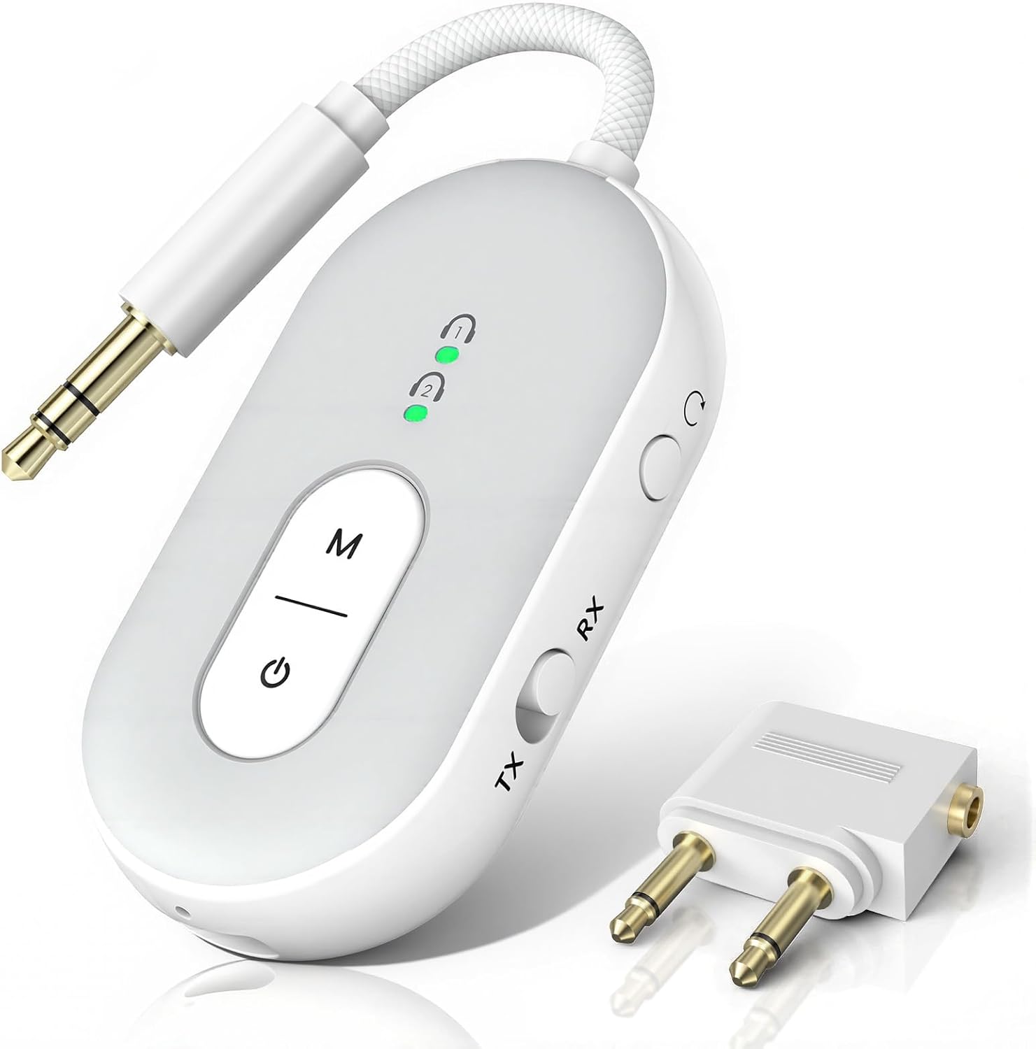 Bluetooth 5.3 Wireless Audio Transmitter & Receiver, 3.5mm AUX Adapter, Supports 2 AirPods or Headphones, 25+ Hr Battery Life, Airplane Bluetooth Adapter for Travel, Flight, TV, Car & Gym
