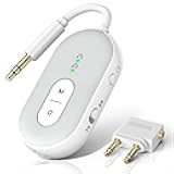 Wothfav Bluetooth 5.3 Wireless Audio Transmitter & Receiver, 3.5mm AUX Adapter, Supports 2 AirPods or Headphones, 25+ Hr Battery Life, Airplane Bluetooth Adapter for Travel, Flight, TV, Car & Gym