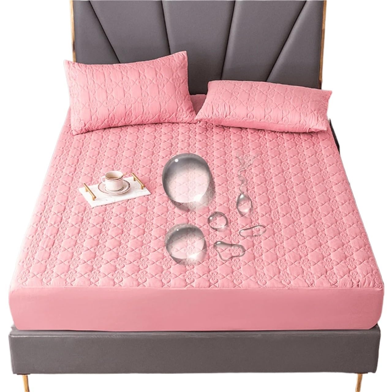 WAJJWI Mattress Cover Waterproof Cotton Mattress Cover, Mattress Cover, Bed Replacement Protector, Single, Double, Muti Size Bed Sheets(No Pillowcase)(Pink,200x200x30cm)
