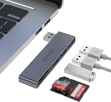 MOGOOD 5-in-1 USB Hub with USB 3.0, 2 USB 2.0, SD/TF Card Reader for Right Side of Laptop Plug & Play for MacBook, Dell, HP, Asus, Xbox, Printer