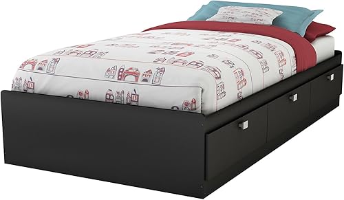 South Shore Spark Mates - Cama con cajones, individual, color negro puro