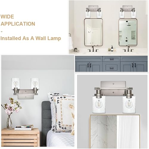 Miniatura 4 de 2-Luz de Pared con Foco y Sombra de Vidrio Sembrado, Iluminación Moderna de Techo en Níquel Cepillado para Pasillo y Baño