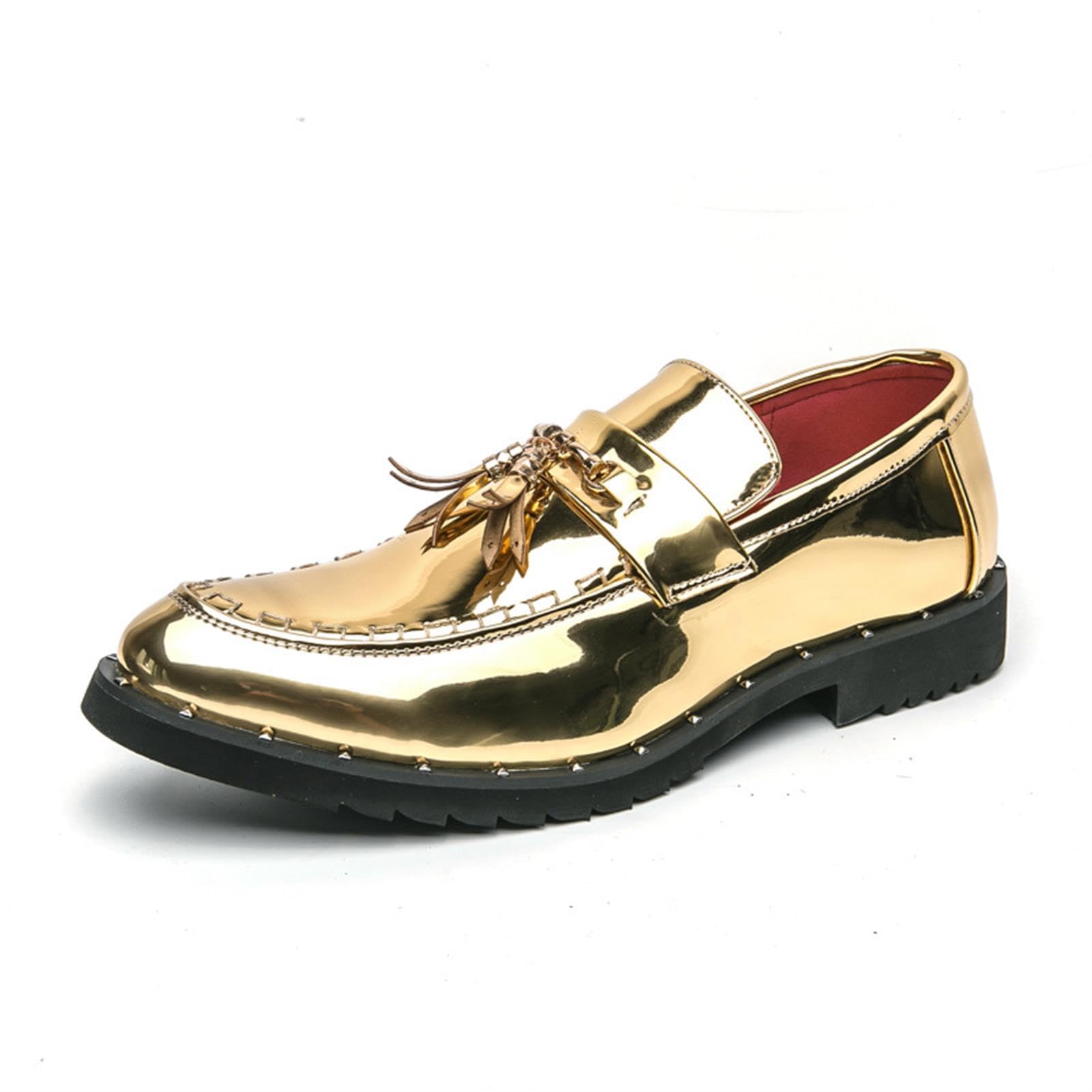 Mocassini da Uomo in Pelle Verniciata Lucida Scarpe Eleganti Slip-on con Nappine Suola Spessa per Matrimonio Festa