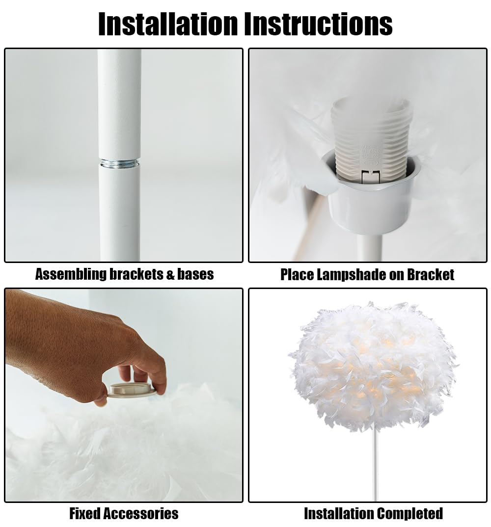 Feder LED Stehlampe Wohnzimmer,Stehleuchte mit Fußschalter,55INCH Höhe Weiße Feder Standleuchte für Schlafzimmer,Esszimmer,Arbeitszimmer,Ecke Home Decor(E27 Lampenhalter)