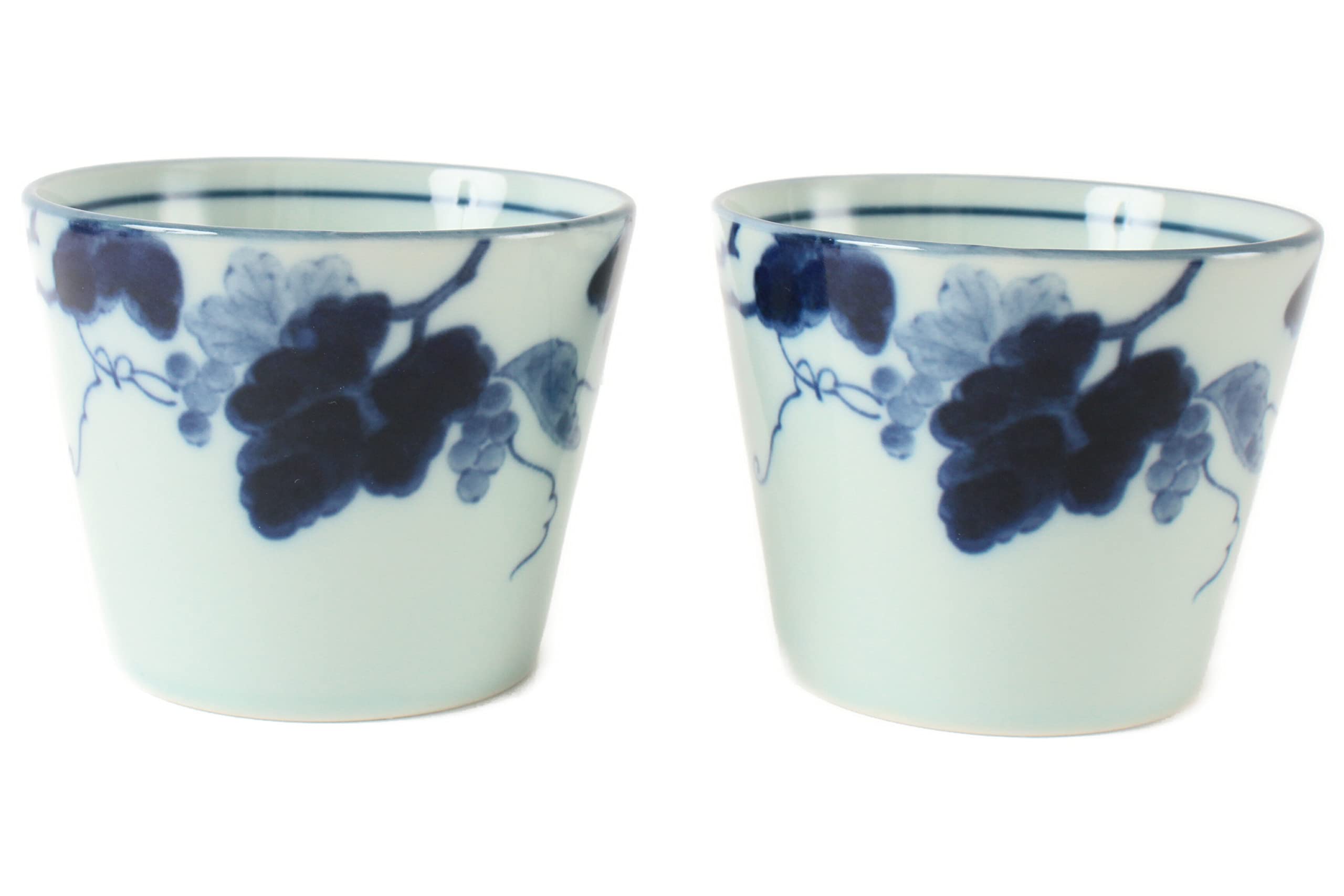 Mino ware Japanese Pottery Pair Sobachoko Tea Cup made in Japan (Japan Import) Indigo Grapes STY006