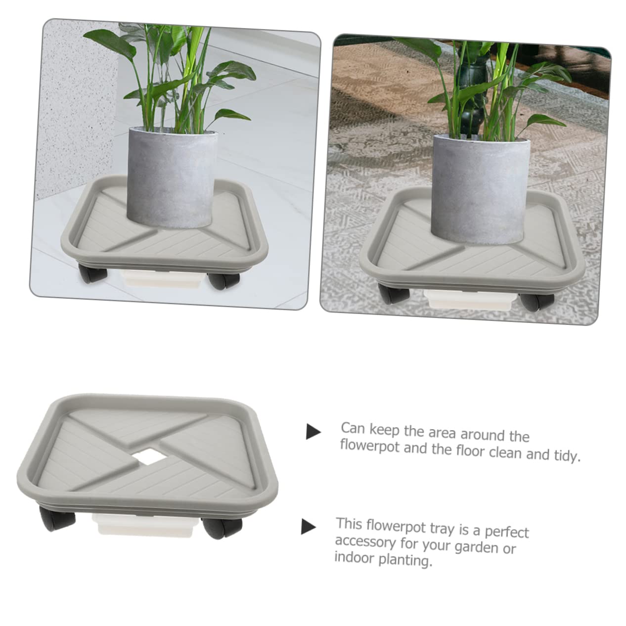 YARNOW Vassoio Portavasi Con Ruote, Sottovaso In Plastica Con Contenitore, Carrello Mobile Per Piante Da Interno/Esterno, 26x26x7 Cm, Capacità 35 Kg