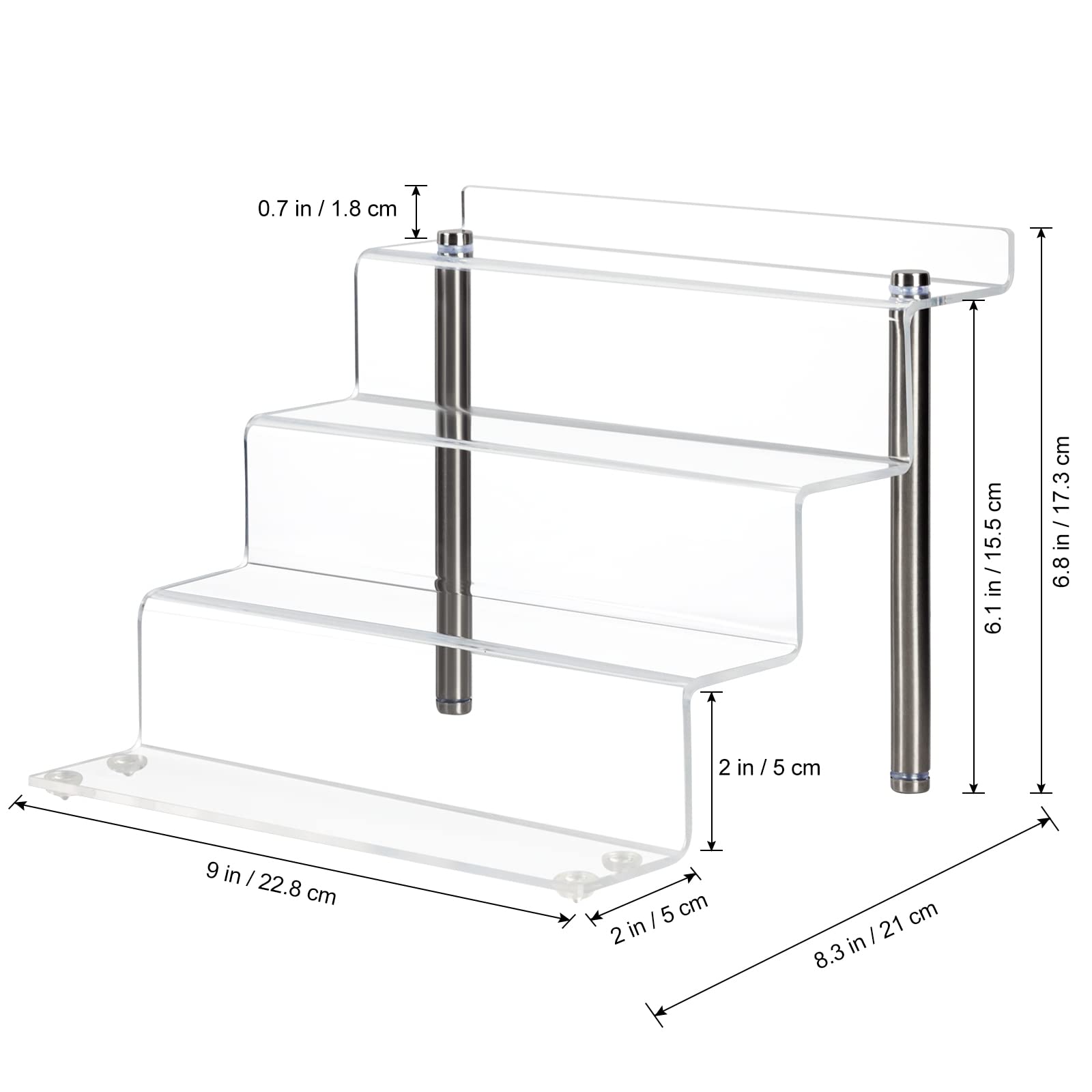 CECOLIC Estante elevador acrílico transparente de 4 niveles para figuras coleccionables Pop, cupcakes, perfumes, elevadores de exhibición para decorar y organizar, 9 x 8.3 x 6.8 pulgadas (pequeño, 2