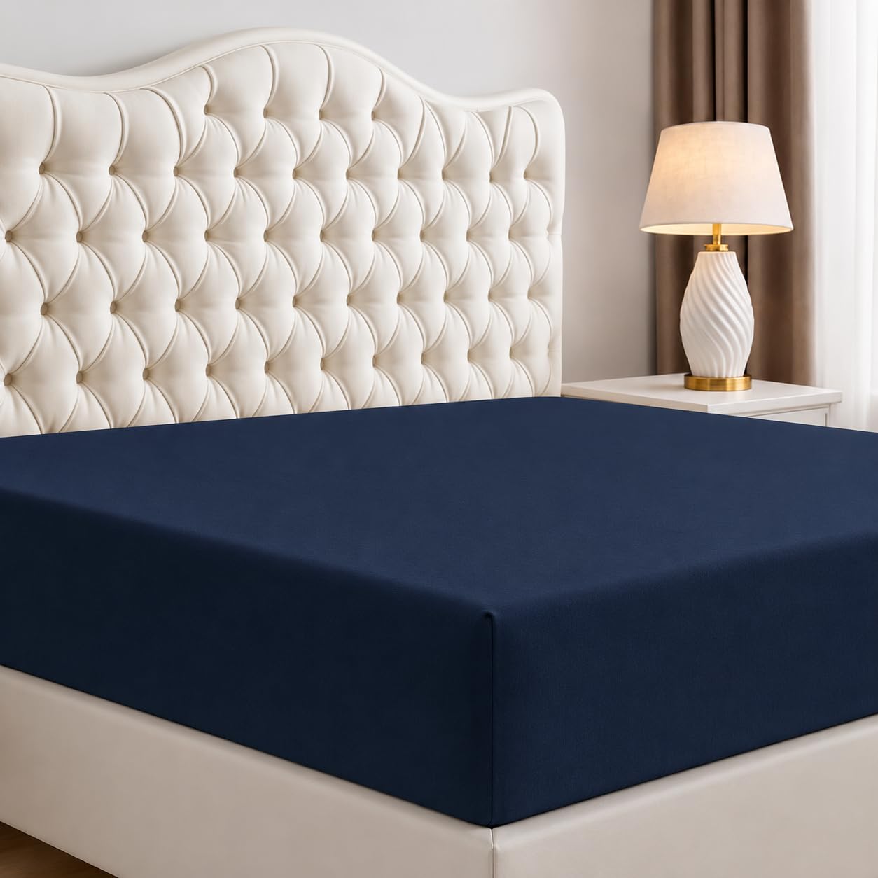 Queen Fitted Sheet, Ultra Soft Fits Up to 15 Inch Deep Pocket, Slub Navy — image 1