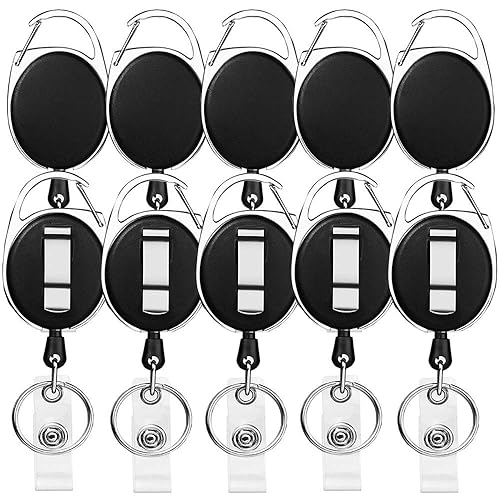 Retractable Badge Holder with Carabiner Reel Clip and Key Ring