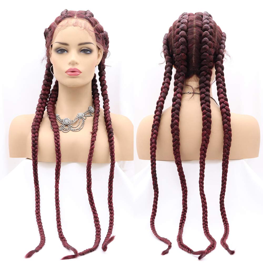Buy Xiweiya Wigs Long Braided Wig Wine Red Color Hair Highlight Big
