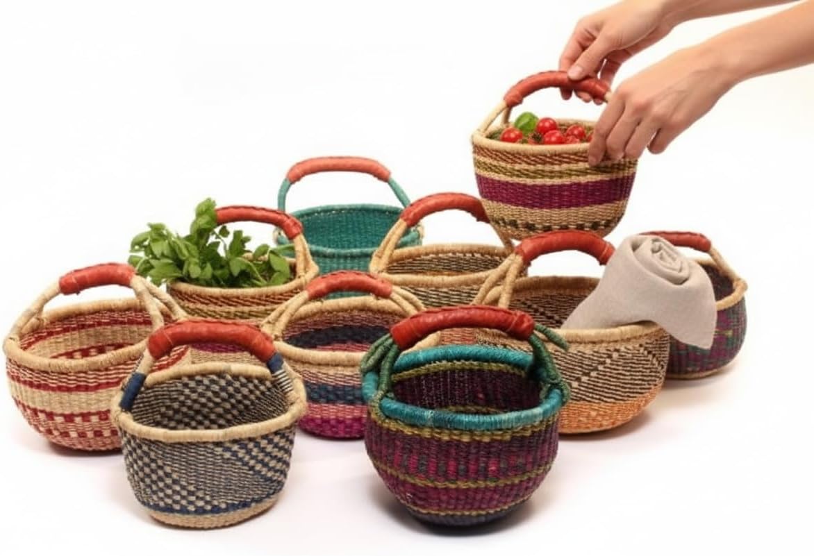 Children's Mini Bolga 7"- 9" Across African Bolga Ghana Basket Fair Trade toys Easter Eggs basket (COLORS VARY) 1 EA