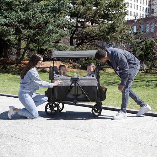 Delta Children - Jeep Aries Stroller Wagon - Premium Wagon for 2 Kids with Convertible Seats, Adjustable Push/Pull Handles, Removable Canopy & Flat Fold - Greenguard Gold Certified, Grey - image 3