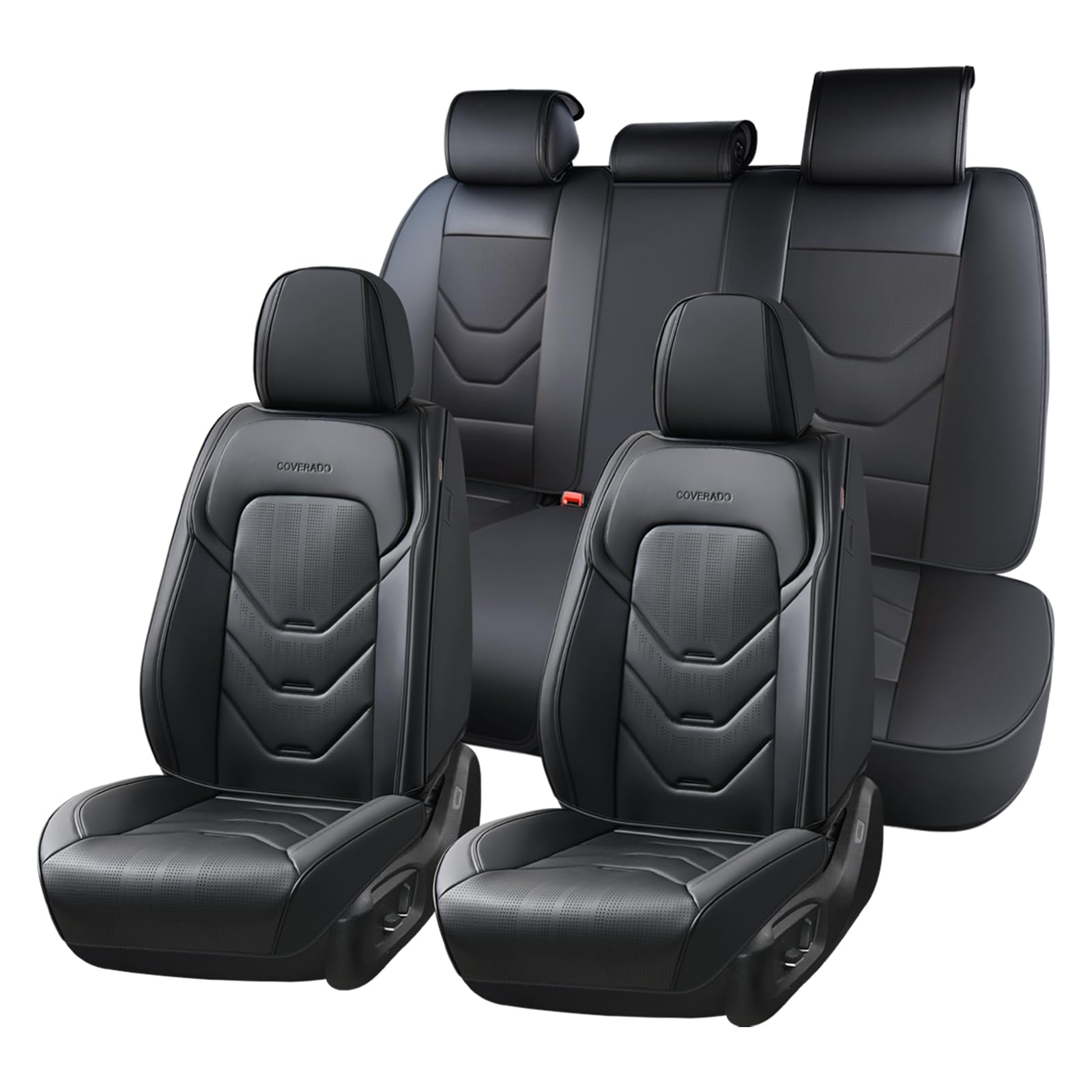 Coverado Car Seat Cover, Black Seat Covers for Cars, 5 Seat Leather Seat Covers, Waterproof Car Seat Protector, Front and Back Seat Cover, Universal Car Seat Cushion for Most Sedan SUV Truck