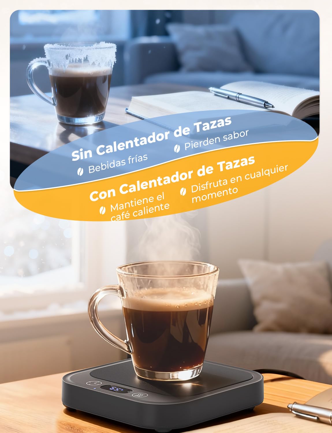 Calentador de Tazas de Café, Calentador Tazas con 4 Niveles Temperatura, Pantalla Digital, Función de Temporizador, Automático Después de 8 Horas, para Calentar Café/Leche/Cacao