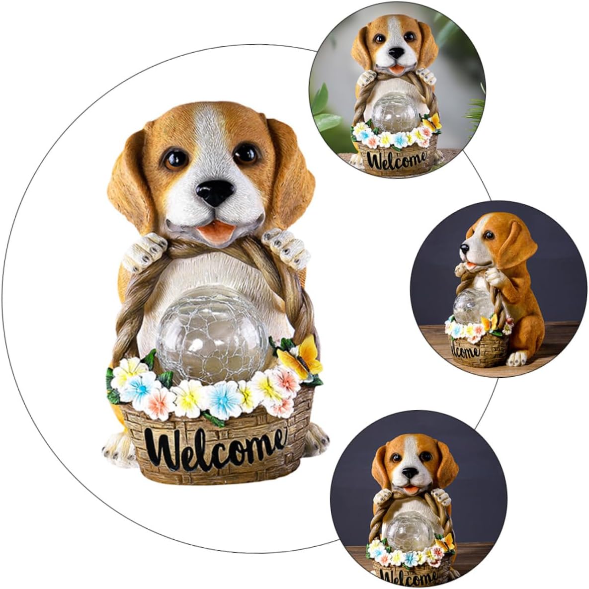 Basket Garden Decor Outdoor Resin Adornment with Solar Light Durable Lawn Ornament for Patio and Garden Dog Lovers