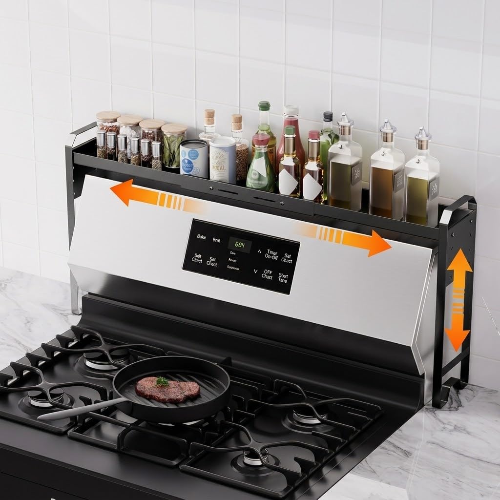 Kitchen Spice Rack Over The Stove, Shelf for Back of Stove,Black