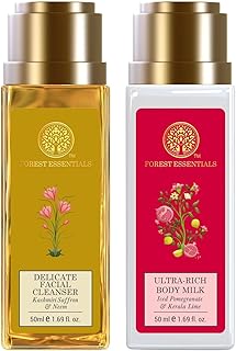 Forest Essentials Travel Size Ultra-Rich Body Milk Iced Pomegranate &amp; Kerala Lime &amp; Forest Essentials Delicate Facial Clea...