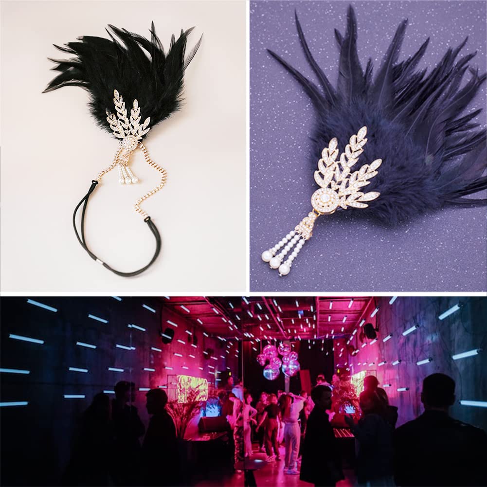 Fascia Capelli Anni 20 Con Piume E Perle - Stile Flapper Per