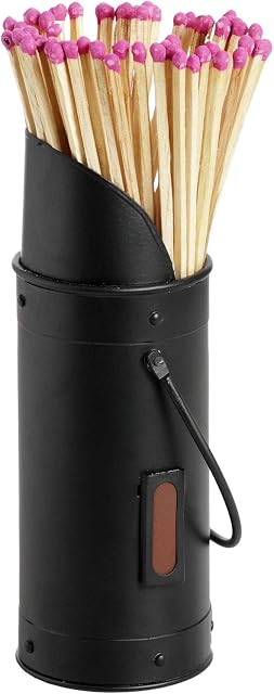 Hill 1975 Black Matchstick Holder with 60 Matches, Wood, Steel, Mixed, 7 x 7 x 24cm