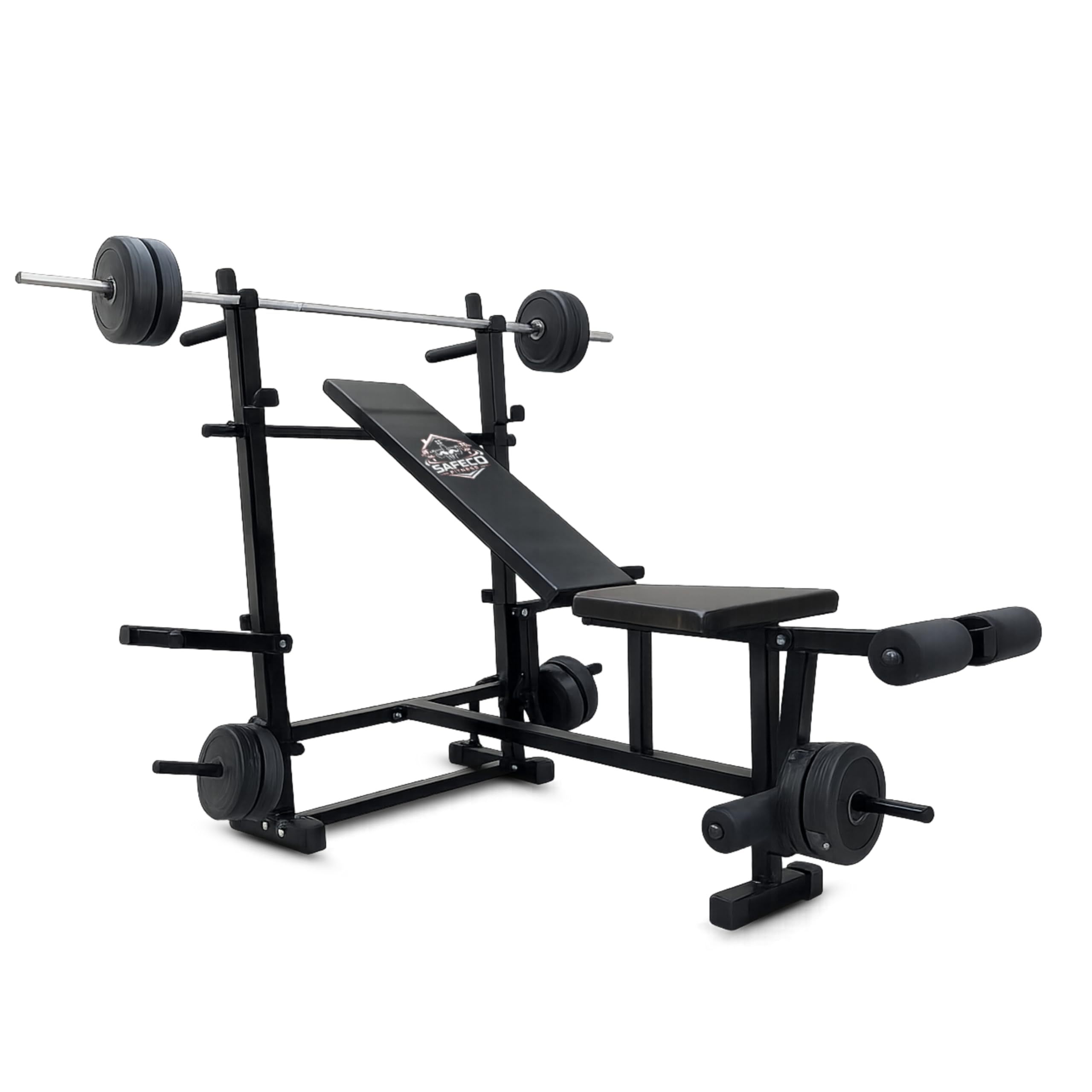 SAFECO FITNESS 8-in-1 Multi-Purpose Adjustable Home Gym Bench with U-Hook Barbell Holders, Chest Fly Arms, Parallel Dip Bars, Leg Curl & Leg Extension, Incline-Flat-Decline Backrest and Heavy-Duty Full-Body Strength Training Station (BLACK)-image-7