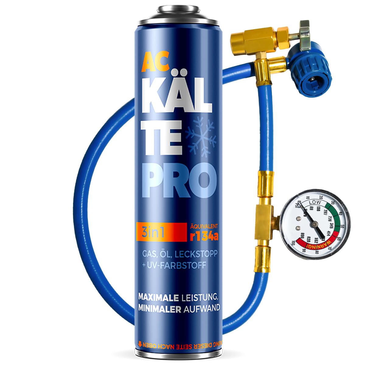 KÄLTEPRO Remplacement du gaz refrigerant R134a pour Clim Auto Réfrigérant de Climatisation 3-​en-​1 : Gaz, Huile & Anti-​fuite Équivalent 755g R134a - 1995–2016