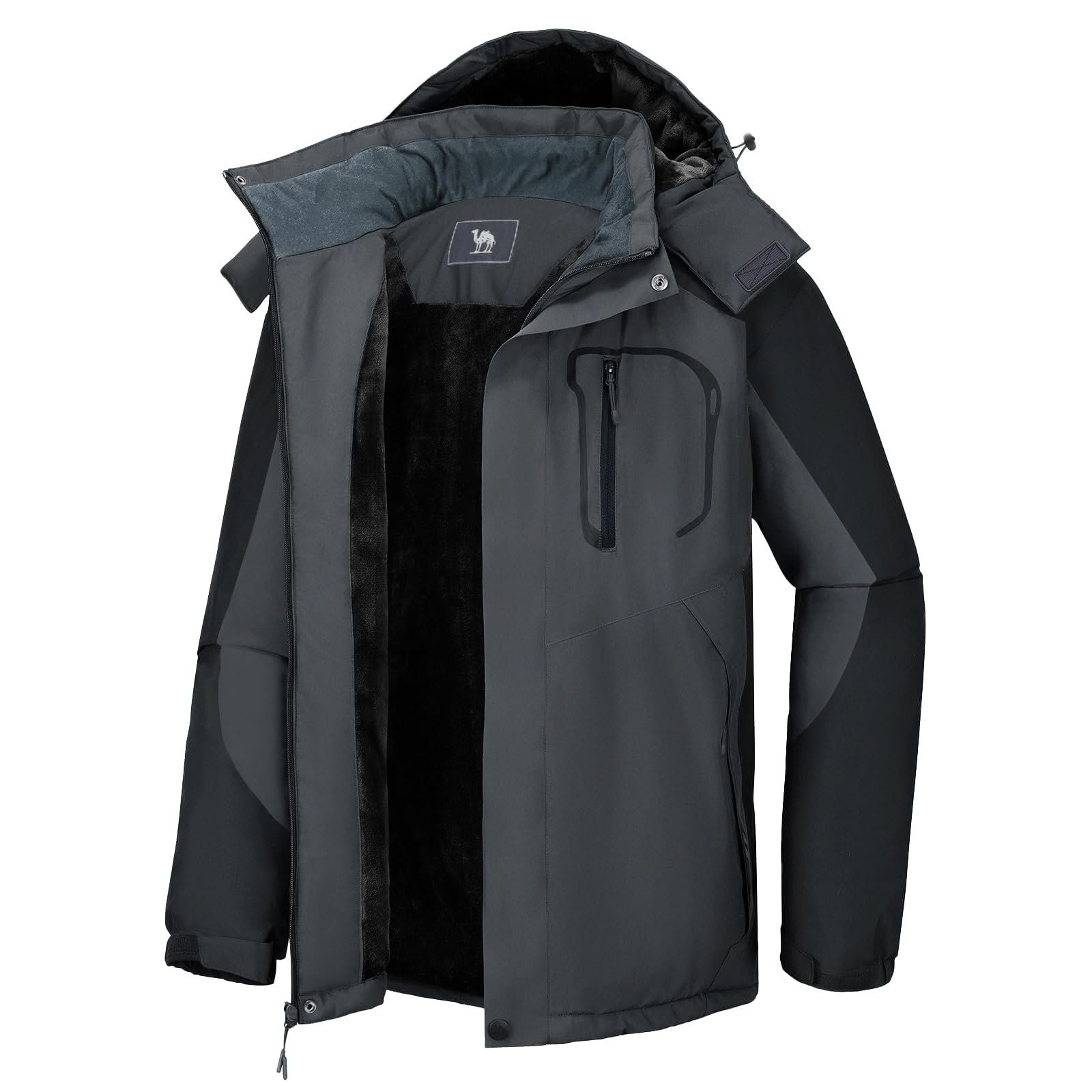 CAMEL CROWN Mens Ski Snow Jacket Waterproof Winter Snow Coat Windproof Warm Fleece Lining Hooded Parka Rain Jacket