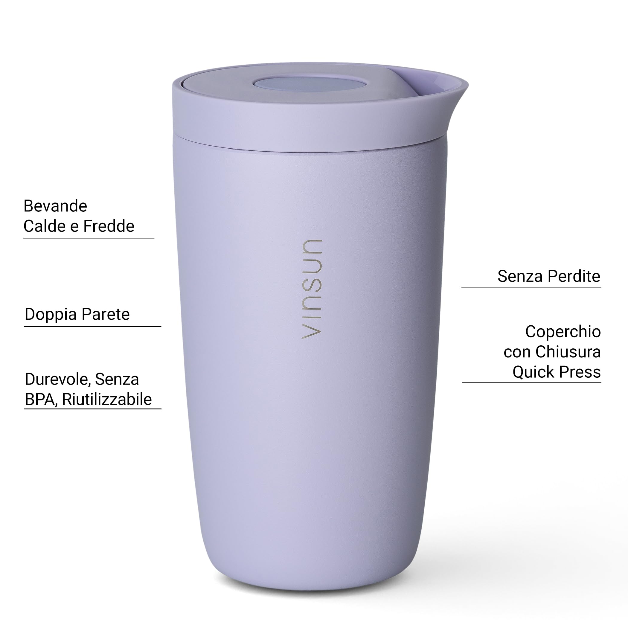 VINSUN Tazza Termica da Caffè e Tè 350ml - A Prova di Perdite, Doppia Parete, Acciaio Inox, Bevande Calde e Fredde - Tazza da Caffè per Auto, Scuola, Viaggio