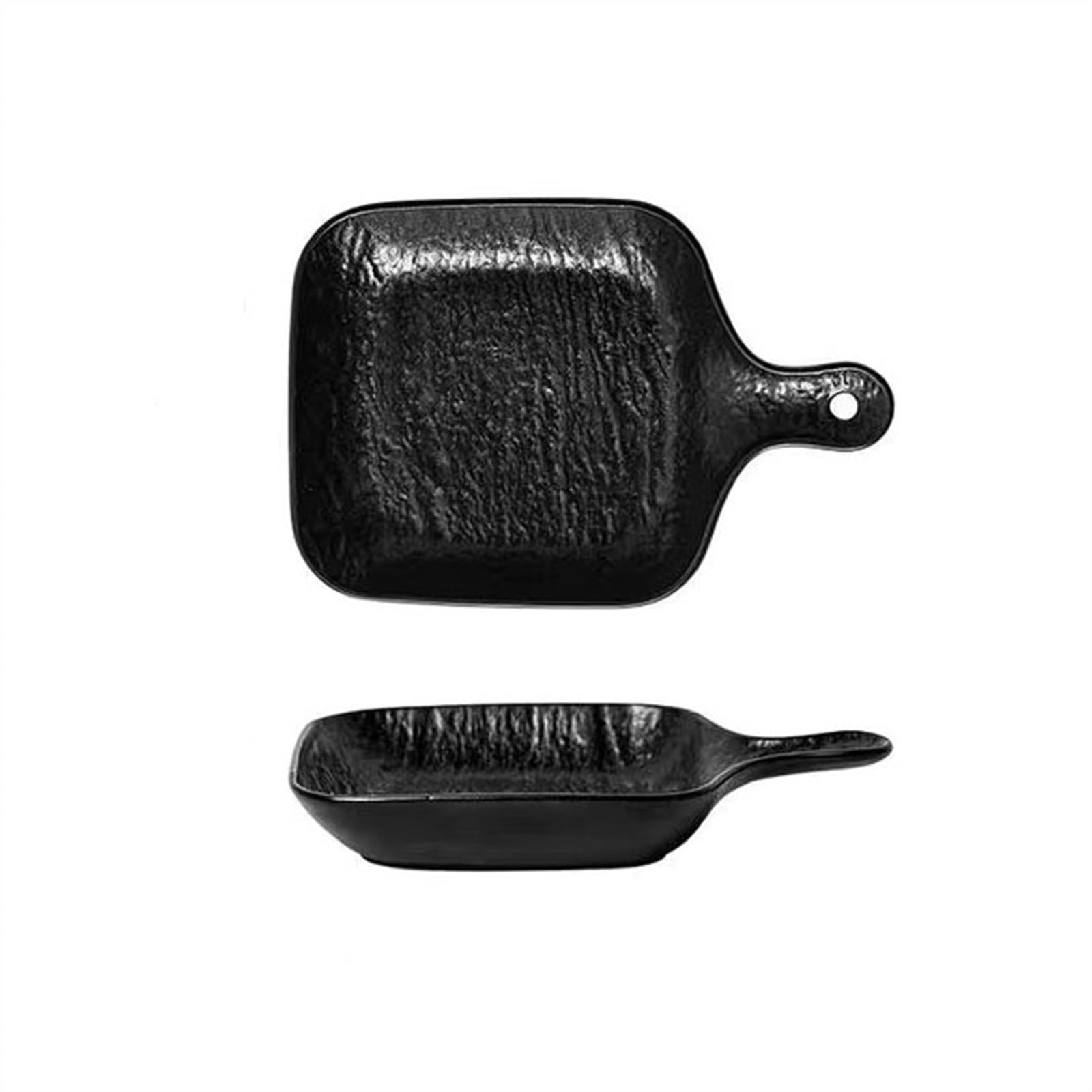 OLSKFUH Kitchen Baked Rice Plate Household Microwave Oven Baking Breakfast Creative Western Food Special Ceramic Tableware Handle Cooking,Black