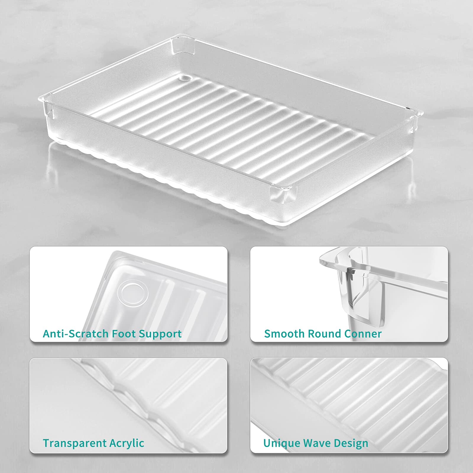 Criusia 16 Contenitori Organizer Trasparenti Per Cassetti, 5 Misure, In Plastica PET, Per Cucina, Bagno, Ufficio