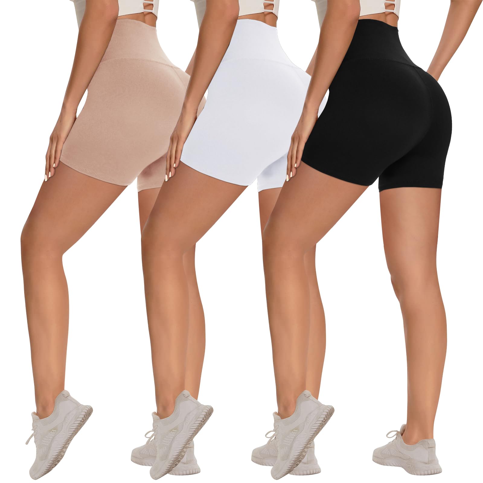 3 Pack Biker Shorts for Women – 8"/5"/3" High Waisted Tummy Control Workout Yoga Running Athletic Shorts