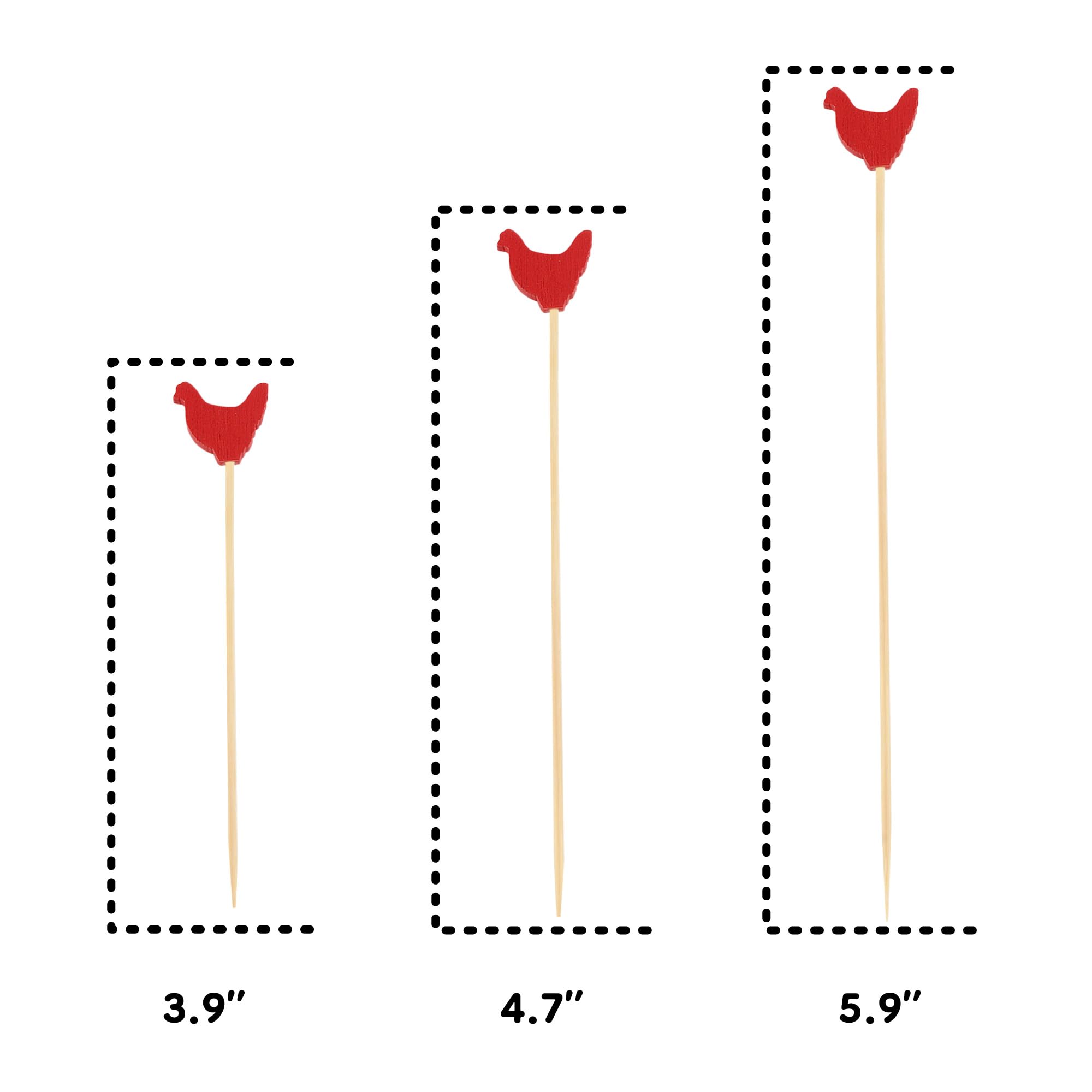BambooMN Lot de 300 brochettes décoratives en bambou avec extrémité en coq rouge pour les événements traiteurs, les vacances, les restaurants ou les buffets - 11,9 cm