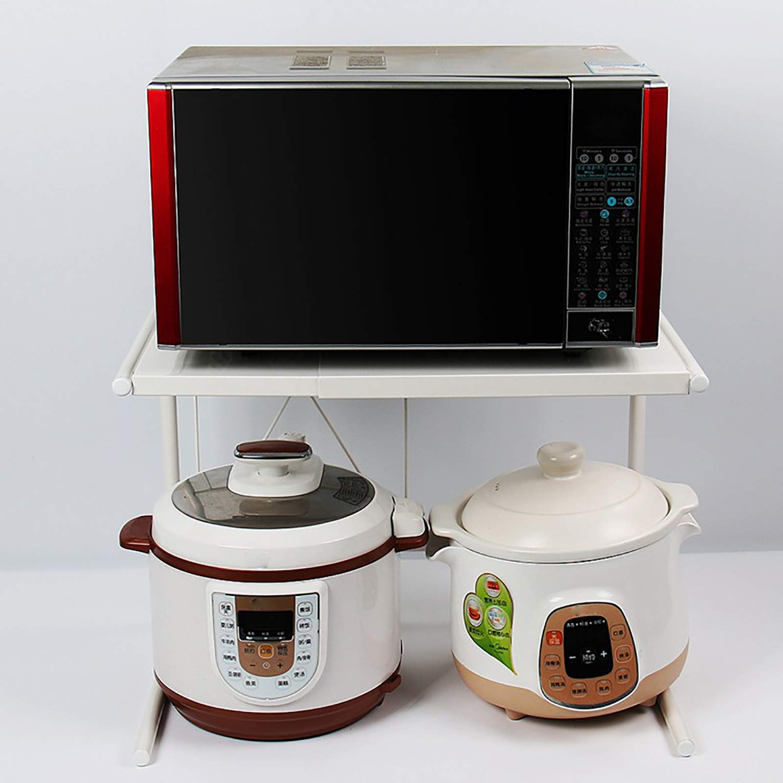 Étagère à micro-ondes extensible à 2 niveaux en acier au carbone Étagère de cuisine extensible Support micro-ondes multifonction Étagère de cuisine Organisateur