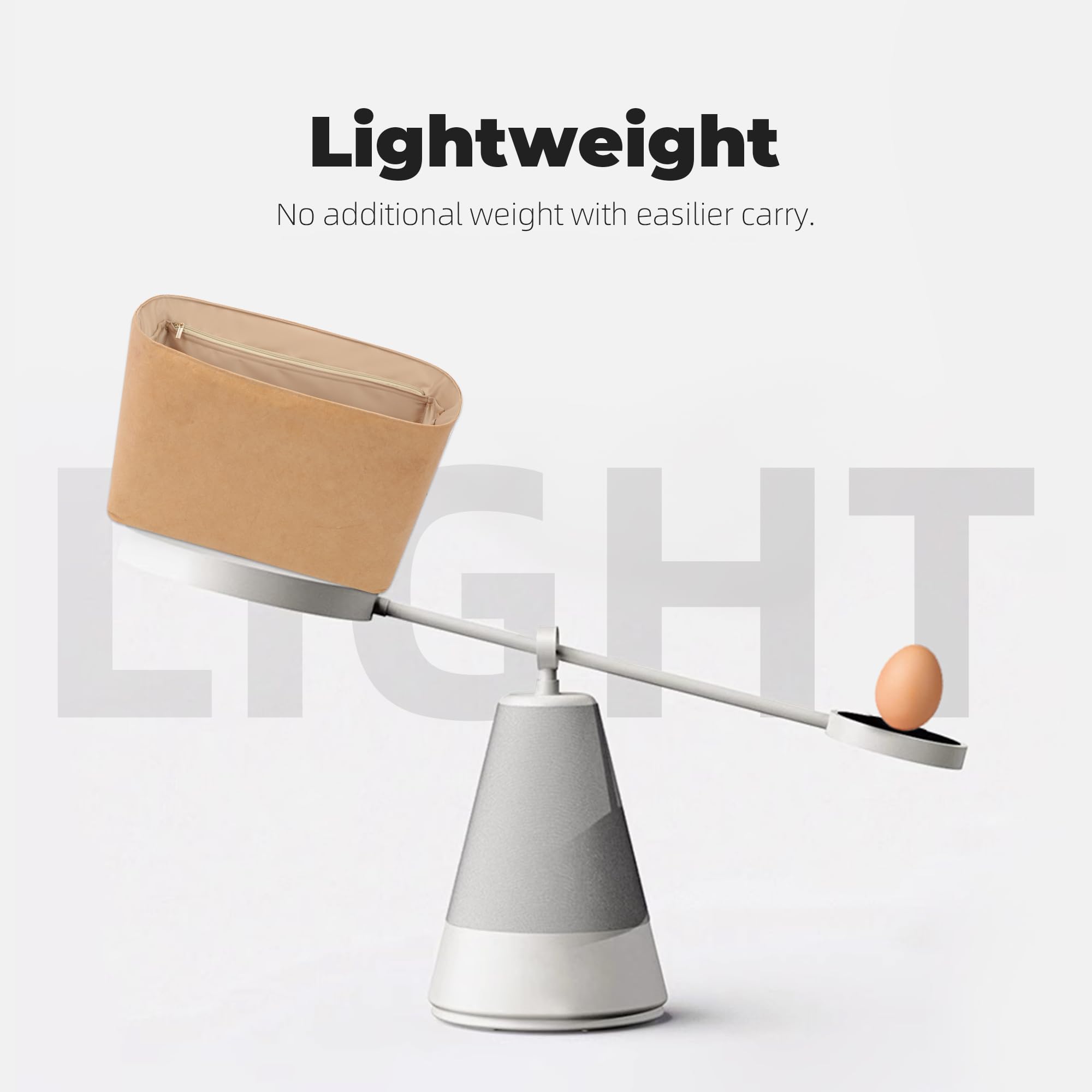 DGAZ Organizador de Bolsos Interior, Inserto para Longchamp Le Pliage, Forro de Seda y Exterior de Papel Dupont, con Bolsillo con Cremallera y Tira Sujeta-Botellas, Ligero (Chai, M Asas largas)