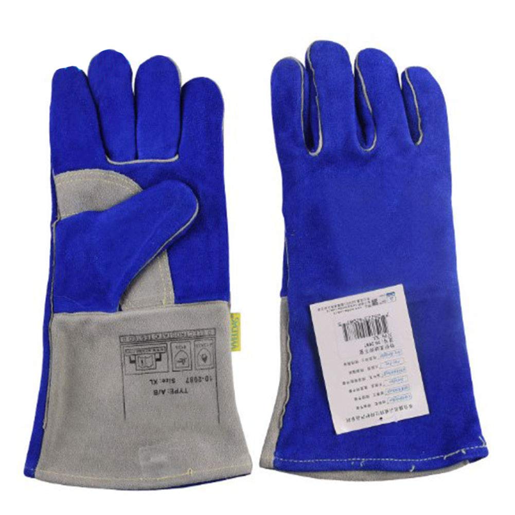 Guanti da Saldatura in Pelle Forgiati Resistenti al Calore/alla Fiamma,Guanti da Barbecue/da Campeggio/da Cucina con Manica Lunga 35 Cm,Guanto da Saldatore per Camino