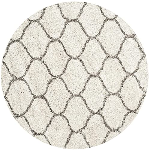 Image of Fur Shaggy Rugs and Carpets, Modern Plush Area Rug for Bedroom Living Room Floor Mat Bedside Home Decor Carpet (8x8 Feet Round, Ivory|Grey)