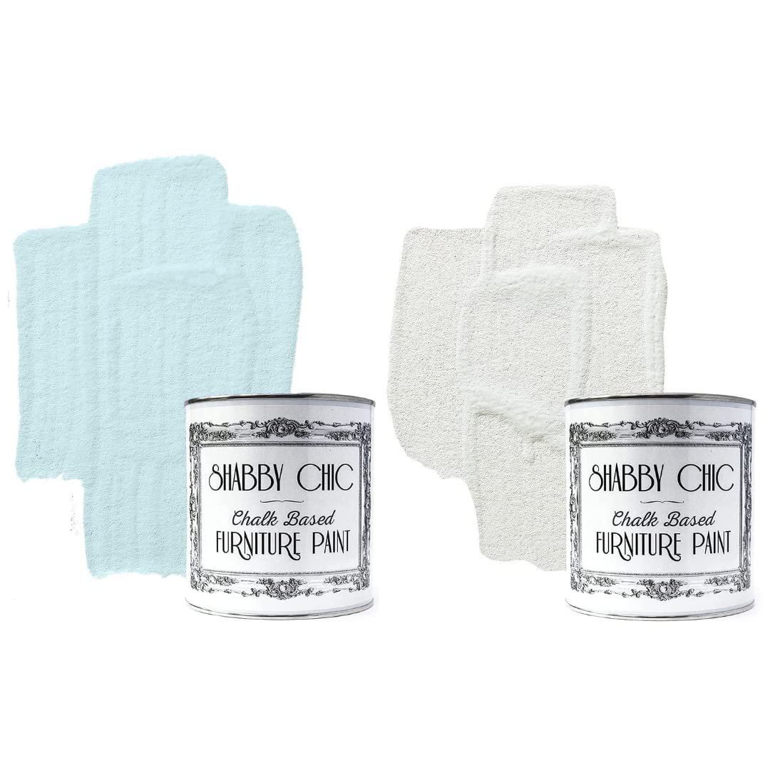 Shabby Chic Chalk Based Furniture Paint8.5oz Duck Egg & 8.5oz Chalky White - Bundle - for Home Decor, DIY Projects, Wood Furniture