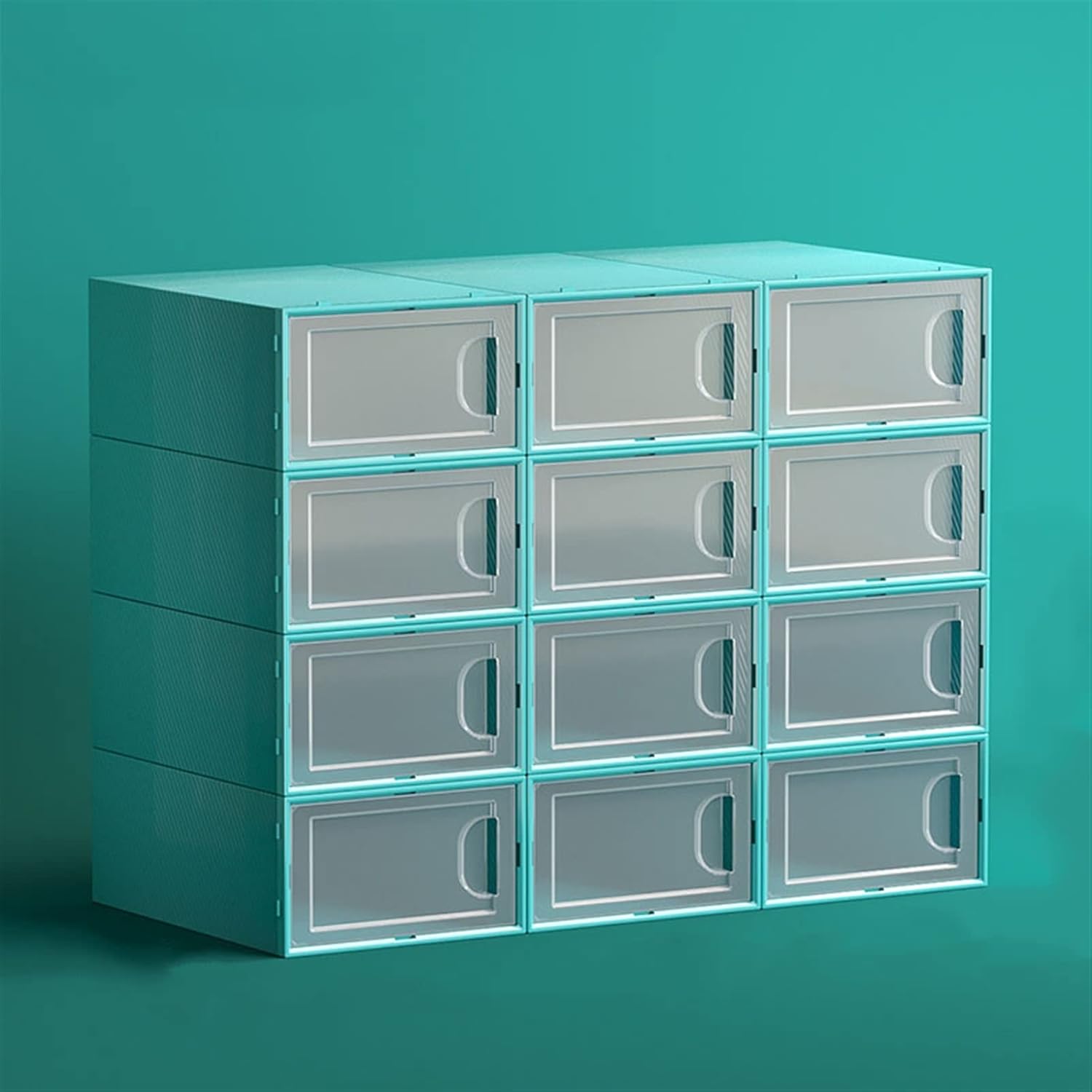 靴収納箱 海外輸入 透明なプラスチック積み重ね可能な靴オーガナイザービン 引き出しタイプの前部開口スニーカー靴ホルダー容器靴展示ケースメンズおよびレディース12パック 色 Green