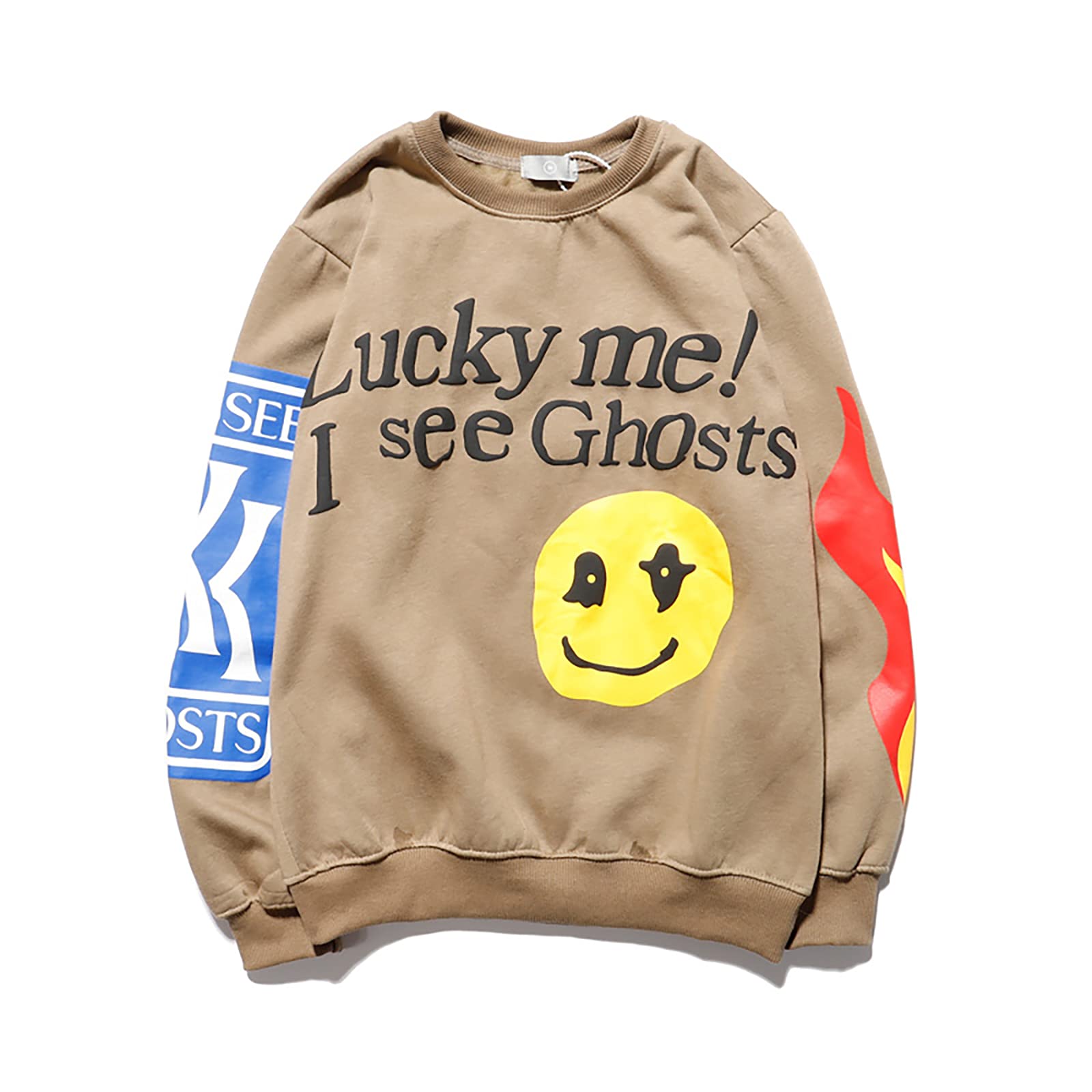 Kanye Lucky Me I Sees Ghosts Letter Pattern Print Crew Neck Sweatshirt Hip Hop Streetwear Heavyweight Hoodie