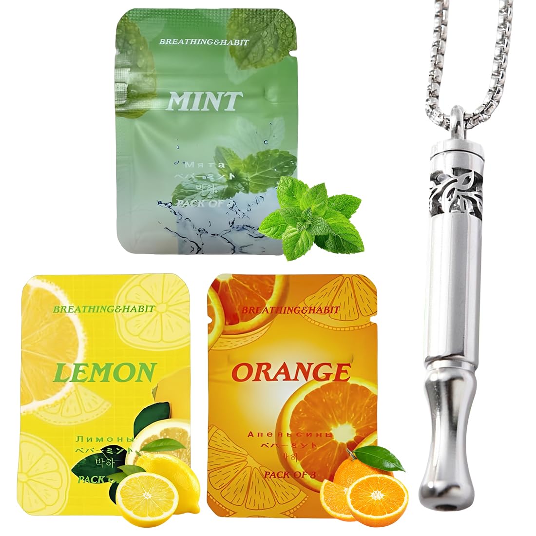 1 Pezzo Inalatore Collana,9 Ricambi in Cotone per Inalatore Aromaterapia | Filtri Bianchi per Oli Essenziali (Limone+ arancio + menta) | Compatibili con Diffusori Personali