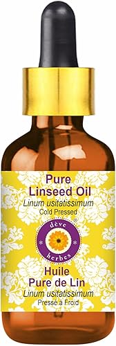 Deve Herbes Aceite de linaza puro (Linum usitatissimum) con cuentagotas de vidrio prensado en frío 0.5 fl oz (0.50 oz)