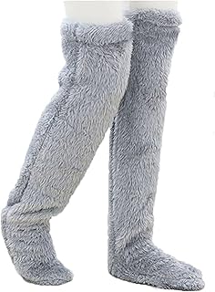 fencyatt Snuggs Cozy Socks, Snugglepaws Cozy Socks, Shnoozzz Warm Over Knee Fuzzy Socks, Teddy Legs Socks Over Knee High Fuzzy Socks Long Leg Warmers Winter Home Sleeping Slipper Socks for Women (Light Gray)