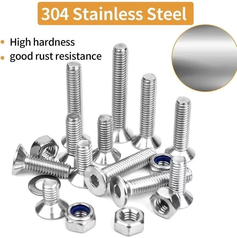 Set di 385 viti a testa svasata con esagono esagonale M6 e kit assortimento di dadi in acciaio inossidabile 304, bulloni a brugola a testa piatta