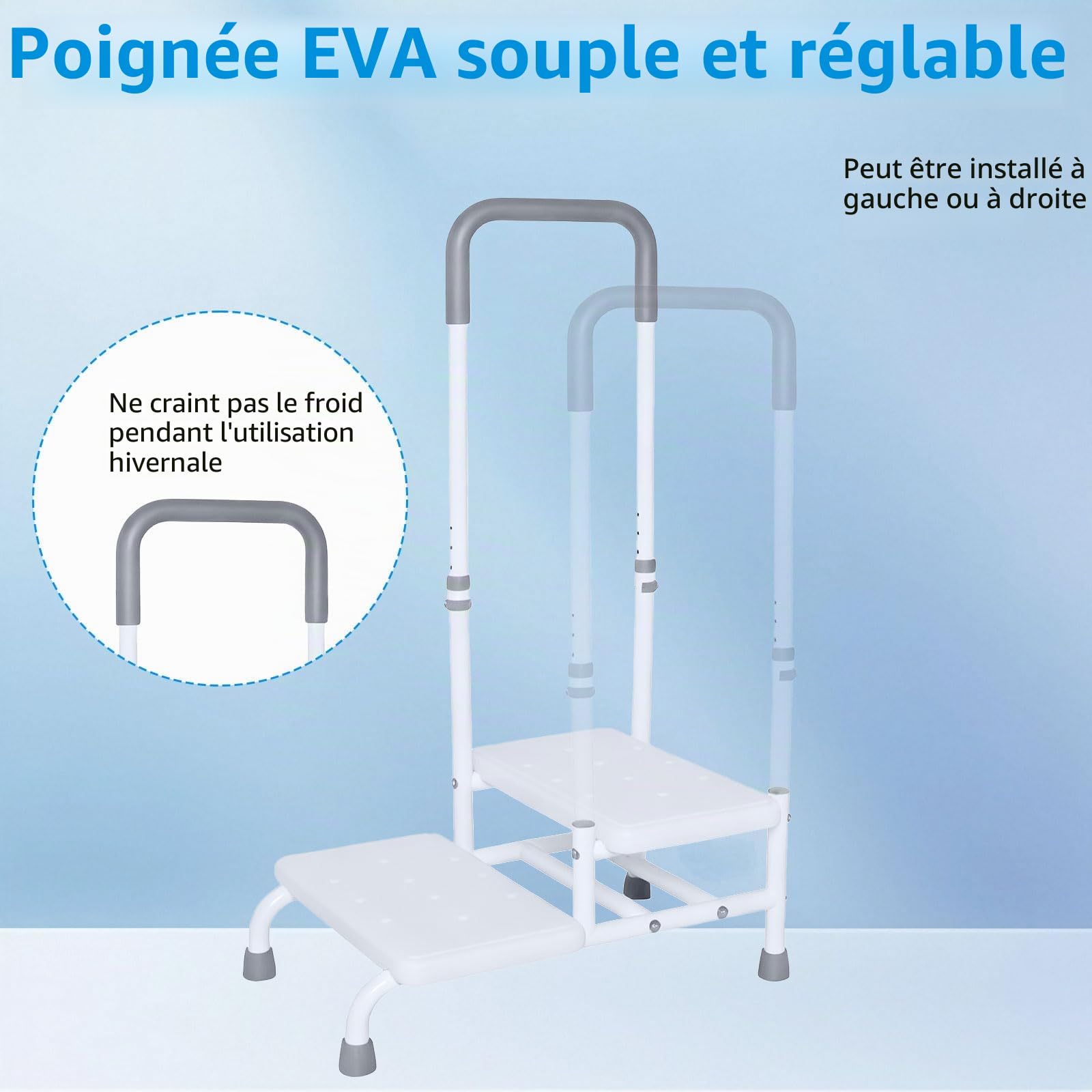 Marchepied de bain à 2 niveaux avec poignée, marches de bain pour entrer et sortir de la baignoire, marches robustes pour personnes âgées, 5 niveaux de réglage de la hauteur, supporte jusqu'à