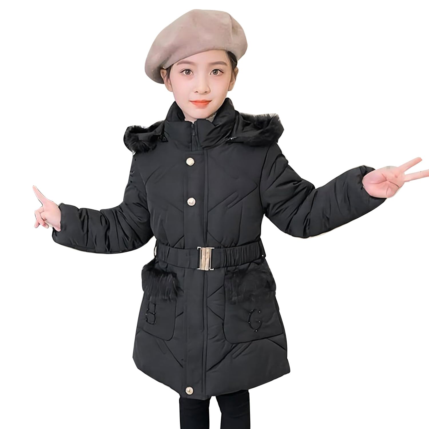 Fille Manteau Enfant Veste de Polaire Epaisse Doudoune d'Hiver Chaud Blouson à Capuche Fourrure Ski Parka Rembourré Longue Vêtement Coupe Vent