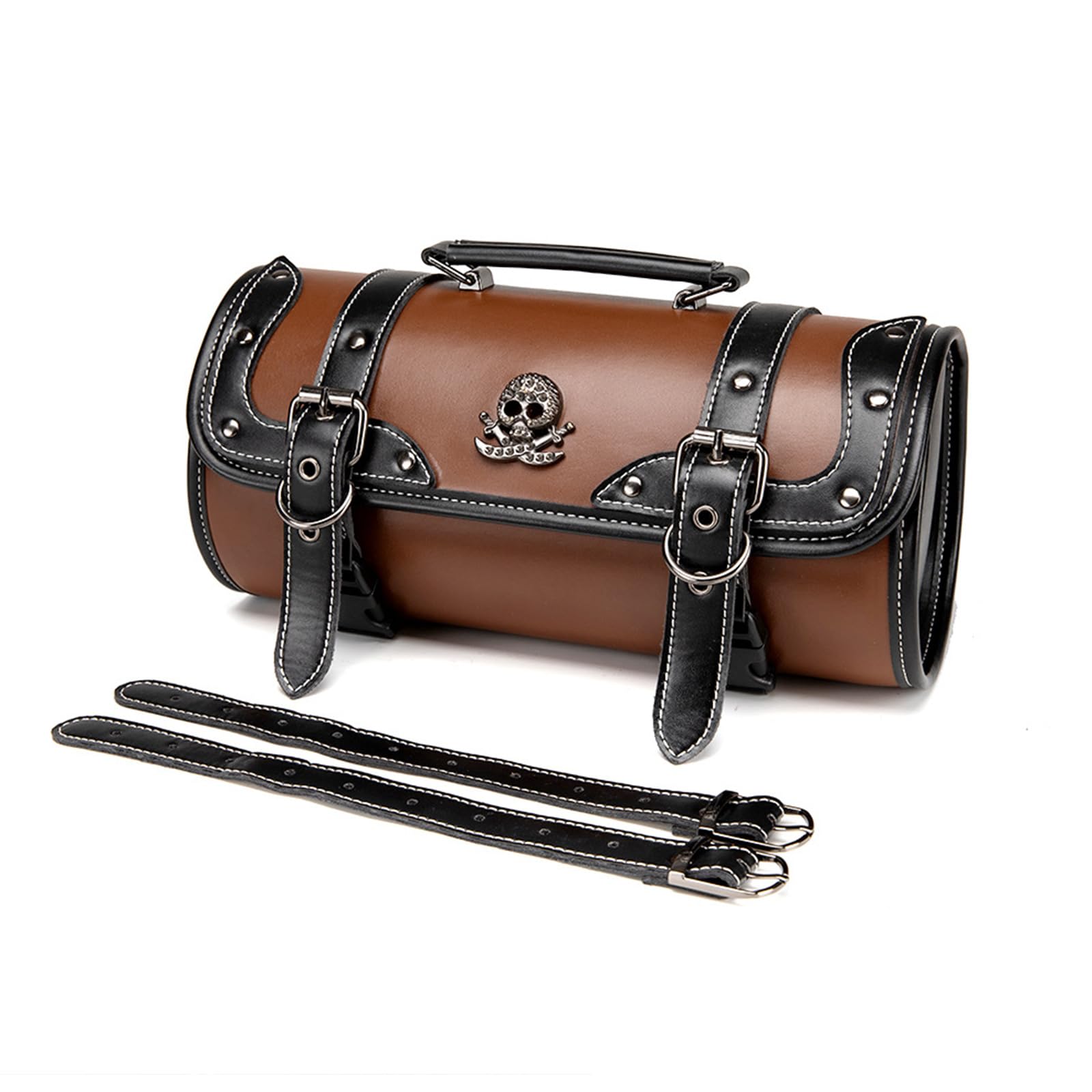 Retro Designs - Bolsa frontal para motocicleta, soporte para herramientas, bolsa de cabeza de motocicleta para ciclistas que buscan accesorios únicos y prácticos, alforja de cuero